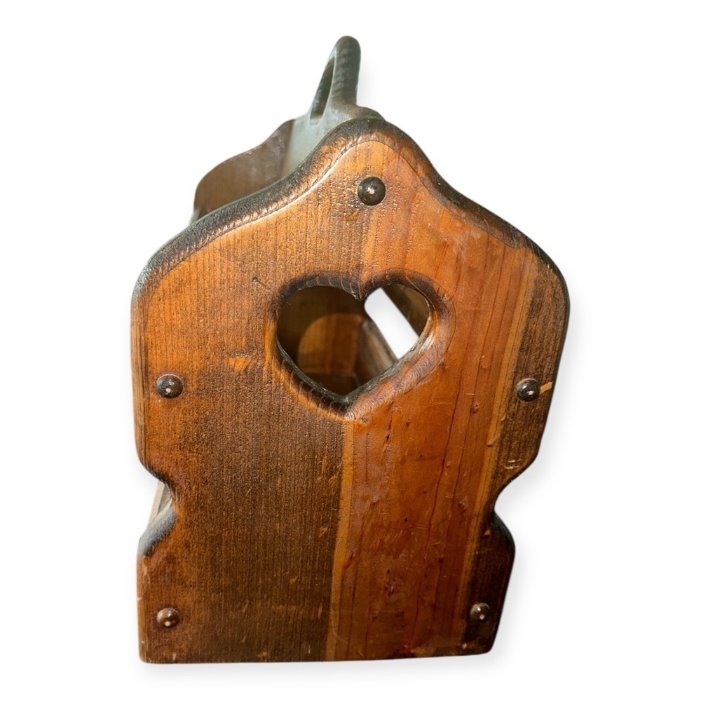 Country Style Wooden Magazine Rack with Handle, Heart Cutouts, 2 Compartments - Picture 3 of 8